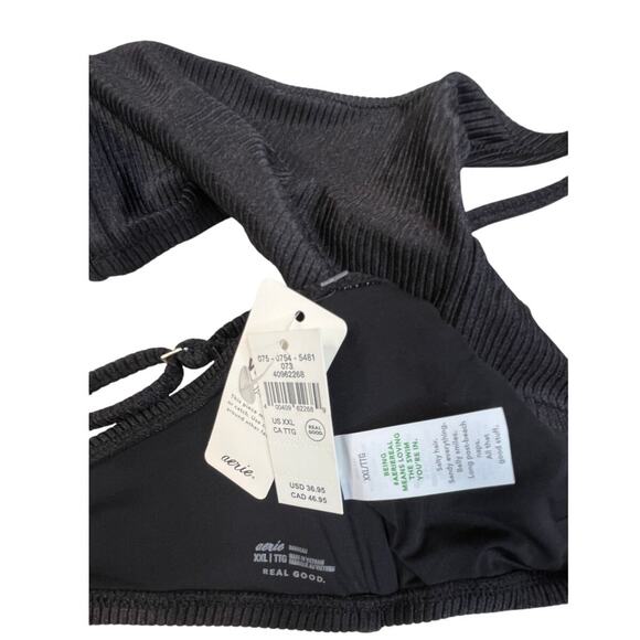 Aerie Black Ribbed one shoulder bandeau swim top - XXL - Picture 4 of 6